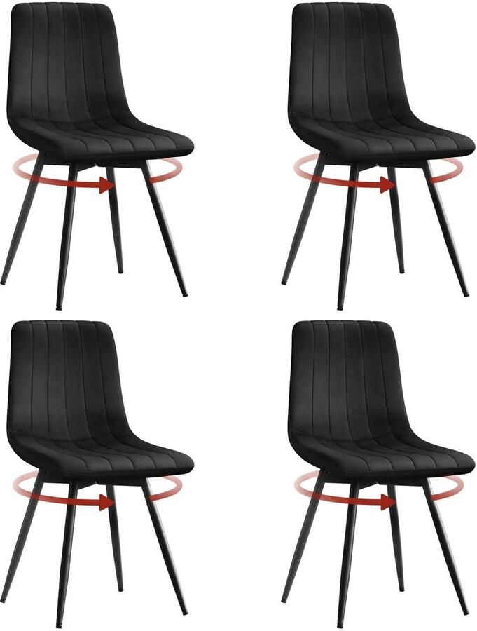 Cozy Cottage 4-delige Set Draaibare Eetkamerstoelen – Fluwelen Gestoffeerde Stoelen – Zachte & Ergonomische Keukenstoelen – 360° Draaibaar – Voor Eetkamer Woonkamer & Restaurant 4 stuks Zwart