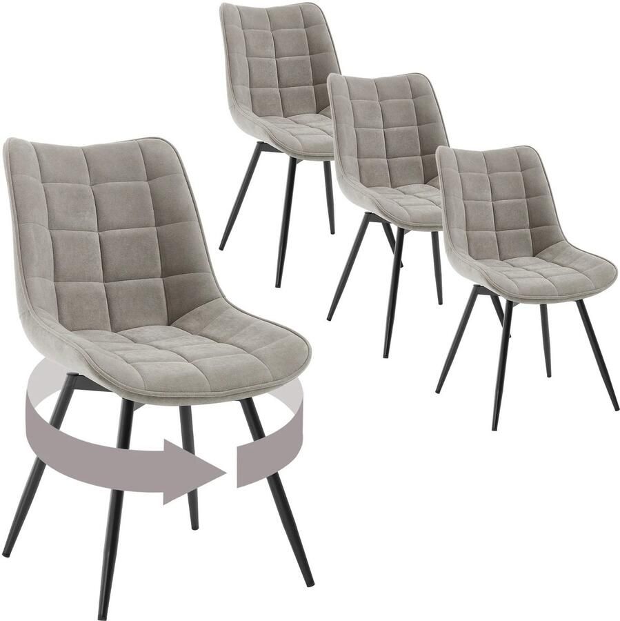 Cozy Cottage 4-delige Set Draaibare Eetkamerstoelen – Fluwelen Gestoffeerde Stoelen – Zachte & Ergonomische Keukenstoelen – 360° Draaibaar – Voor Eetkamer Woonkamer & Restaurant Velvet Lichtgrijs