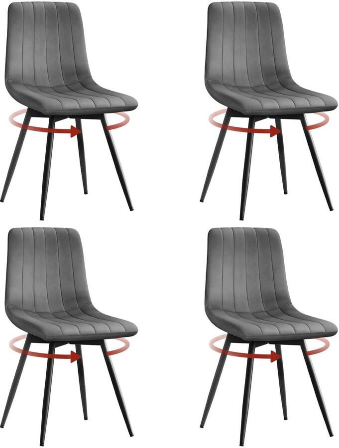 Cozy Cottage 4-delige Set Draaibare Eetkamerstoelen – Fluwelen Gestoffeerde Stoelen – Zachte & Ergonomische Keukenstoelen – 360° Draaibaar – Voor Eetkamer Woonkamer & Restaurant 4 stuks Grijs