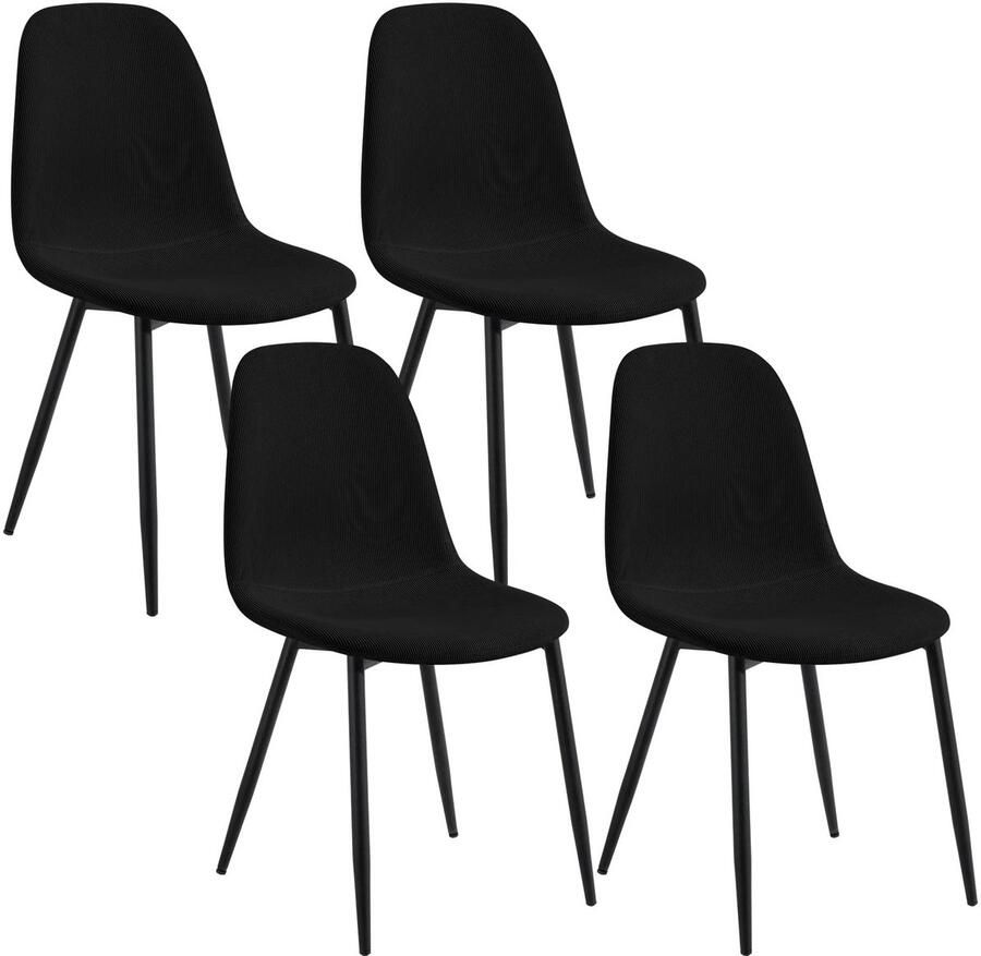 Cozy Cottage 4-delige Set Eetkamerstoelen – Ergonomische Scandinavische Stoelen – Keukenstoelen met Rugleuning – Comfortabele Gestoffeerde Zitting – Voor Keuken Woonkamer & Restaurant 4 stuks Zwart