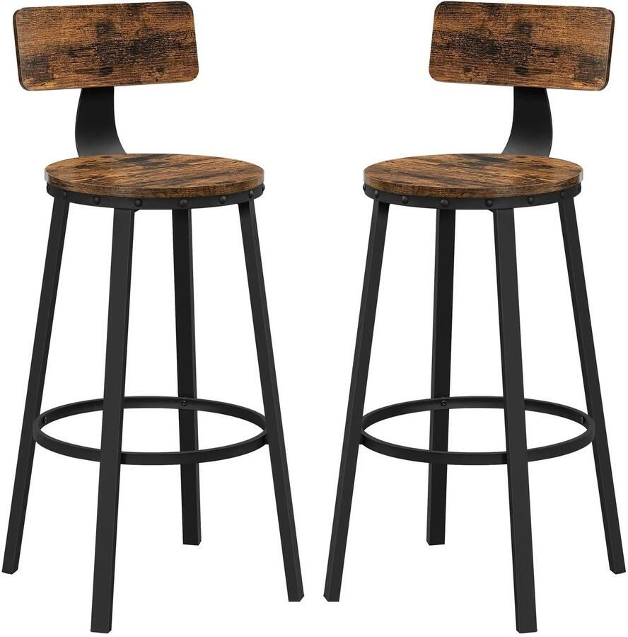 Cozy Cottage Barkruk Set van 2 Barstoelen met Rugleuning Barkrukken Keukenstoelen Zithoogte 73 cm Industrieel Design Eenvoudige Montage