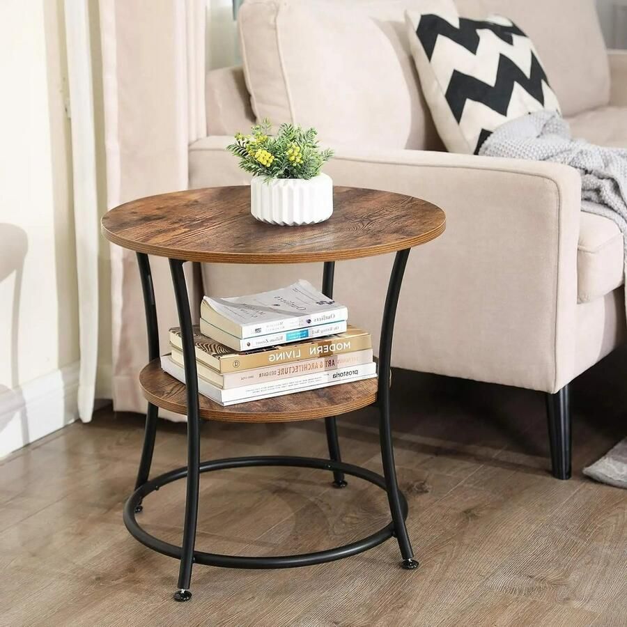 Cozy Cottage Bijzettafel Industrieel Nachtkastje Kleine Salontafel voor Slaapkamer of Woonkamer Stabiel Stalen Frame Eenvoudige Montage Vintage Tafel Diameter 55 cm
