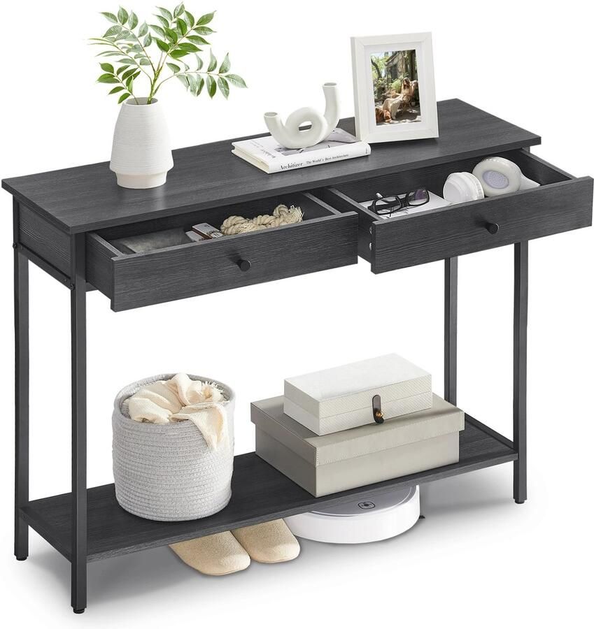 Cozy Cottage Consoletafel Gangtafel Bijzettafel met 2 Laden Smalle Sidetable Haltafel voor Woonkamer & Entree Tafel 100 x 30 x 80 cm