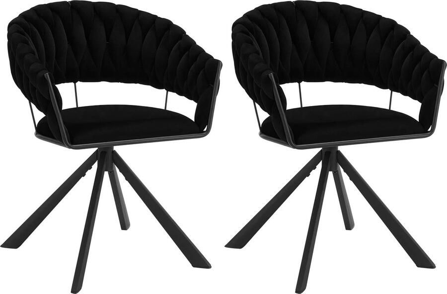 Cozy Cottage Set van 2 Draaibare Eetkamerstoelen Moderne Fluwelen Gestoffeerde Stoelen met Armleuning Gewatteerd Comfort Stoelen voor Keuken Woonkamer of Slaapkamer Zwart