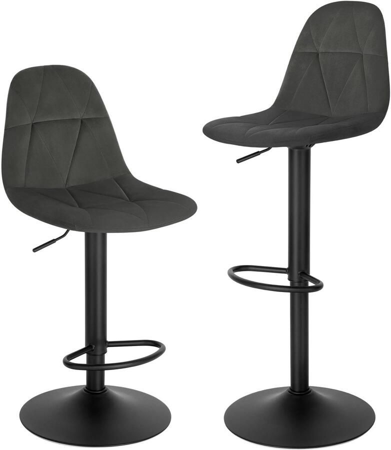Cozy Cottage Set van 2 Fluwelen Barkrukken – In Hoogte Verstelbaar 360° Draaibare Barstoelen – Designer Bistrokrukken met Rugleuning – Moderne Stoelen voor Keuken & Eetkamer Donkergrijs