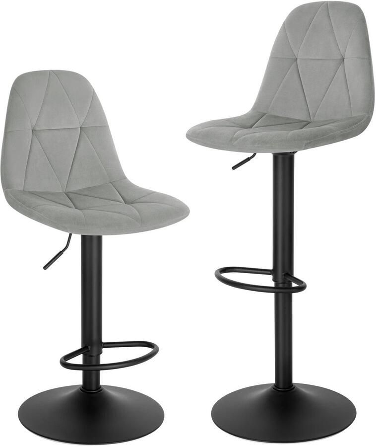 Cozy Cottage Set van 2 Fluwelen Barkrukken – In Hoogte Verstelbaar 360° Draaibare Barstoelen – Designer Bistrokrukken met Rugleuning – Moderne Stoelen voor Keuken & Eetkamer Velvet Lichtgrijs