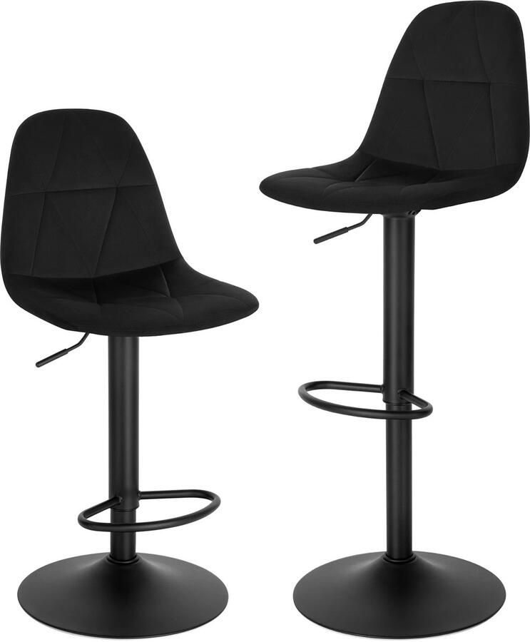 Cozy Cottage Set van 2 Fluwelen Barkrukken – In Hoogte Verstelbaar 360° Draaibare Barstoelen – Designer Bistrokrukken met Rugleuning – Moderne Stoelen voor Keuken & Eetkamer Velvet Zwart