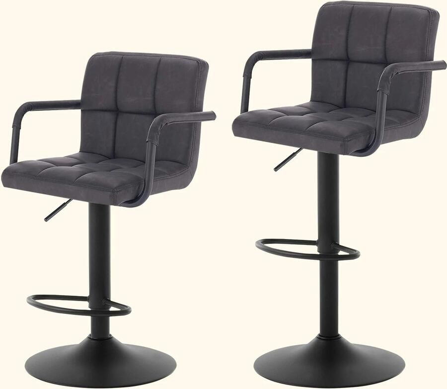 Cozy Cottage Set van 2 Leren Barstoelen – In Hoogte Verstelbare Draaibare Barkrukken met Rugleuning – Gewatteerde Zitting & Armleuningen – Comfortabele Stoelen voor Eetkamer & Keuken