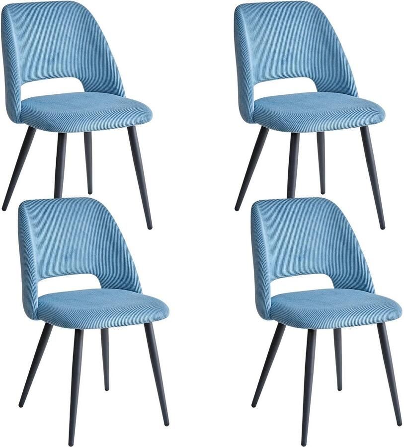 Cozy Cottage Set van 4 Corduroy Eetkamerstoelen – Stijlvolle Gestoffeerde Stoelen met Zachte Zitting – Ergonomisch Ontwerp – Comfortabele Stoelen voor Woonkamer & Eetkamer Blauw