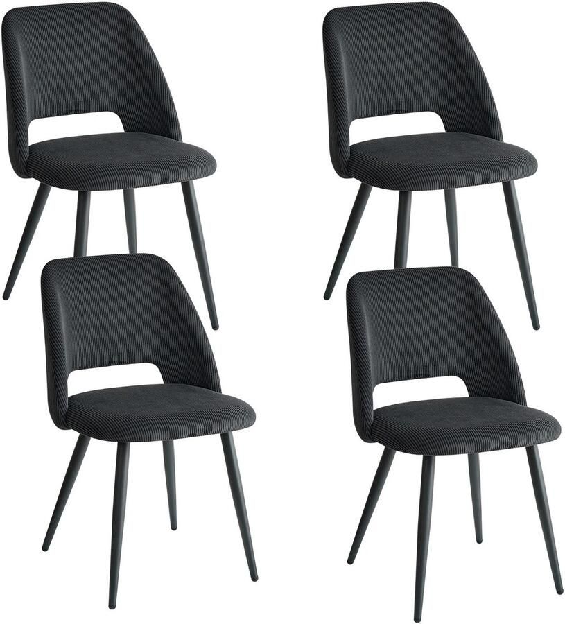 Cozy Cottage Set van 4 Corduroy Eetkamerstoelen – Stijlvolle Gestoffeerde Stoelen met Zachte Zitting – Ergonomisch Ontwerp – Comfortabele Stoelen voor Woonkamer & Eetkamer Zwart