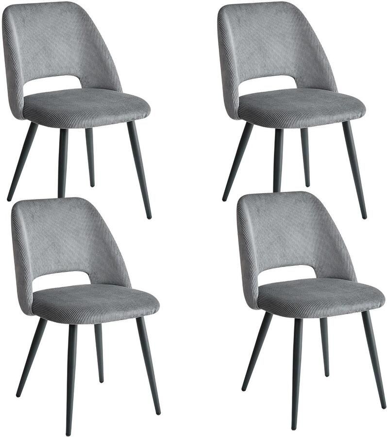 Cozy Cottage Set van 4 Corduroy Eetkamerstoelen – Stijlvolle Gestoffeerde Stoelen met Zachte Zitting – Ergonomisch Ontwerp – Comfortabele Stoelen voor Woonkamer & Eetkamer Grijs