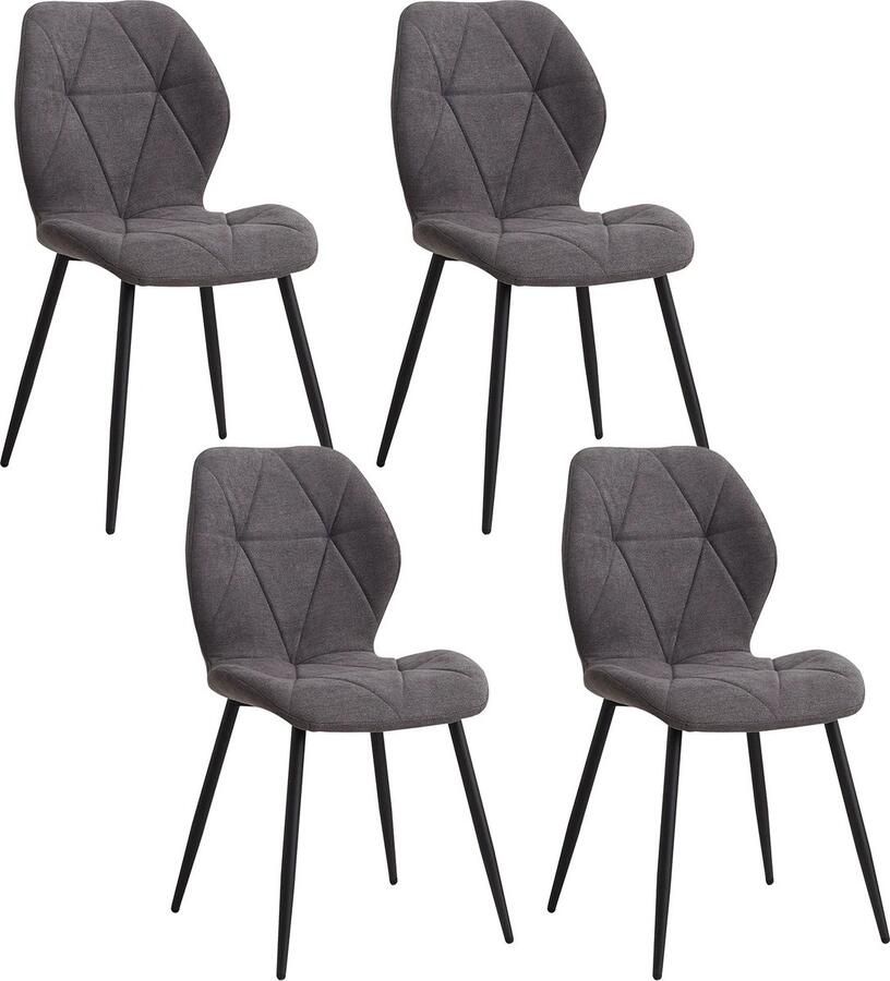 Leonova eetkamerstoelen set van 4 eetkamer stoelen grijs 47.5x43x86 cm stalen poten linnen afwerking
