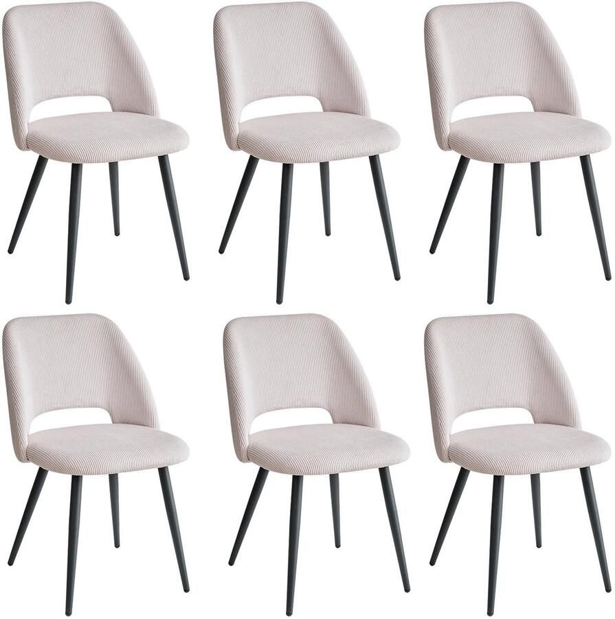 Cozy Cottage Set van 6 Corduroy Eetkamerstoelen – Stijlvolle Gestoffeerde Stoelen met Zachte Zitting – Ergonomisch Ontwerp – Comfortabele Stoelen voor Woonkamer & Eetkamer Beige