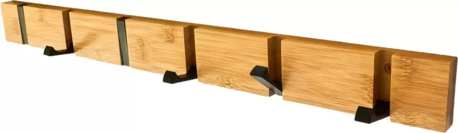 Cozy Home Kapstok Wandkapstok hout 6 opklapbare haken zwart Bamboe 60 cm