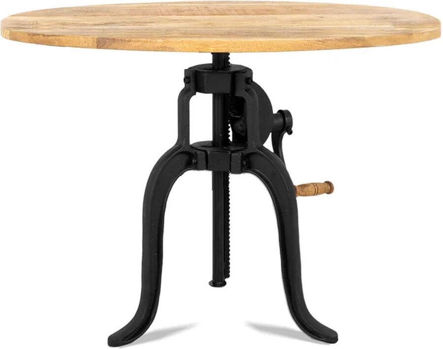 Cozy Ibiza Metalen verstelbare eetkamer tafel met mango houten blad Diameter 75 cm