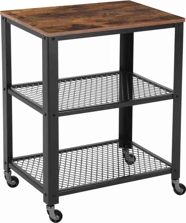 Cozy living Bijzettafel Trolley Op 4 wielen Stalen frame 3 planken Industrieel design Bruin