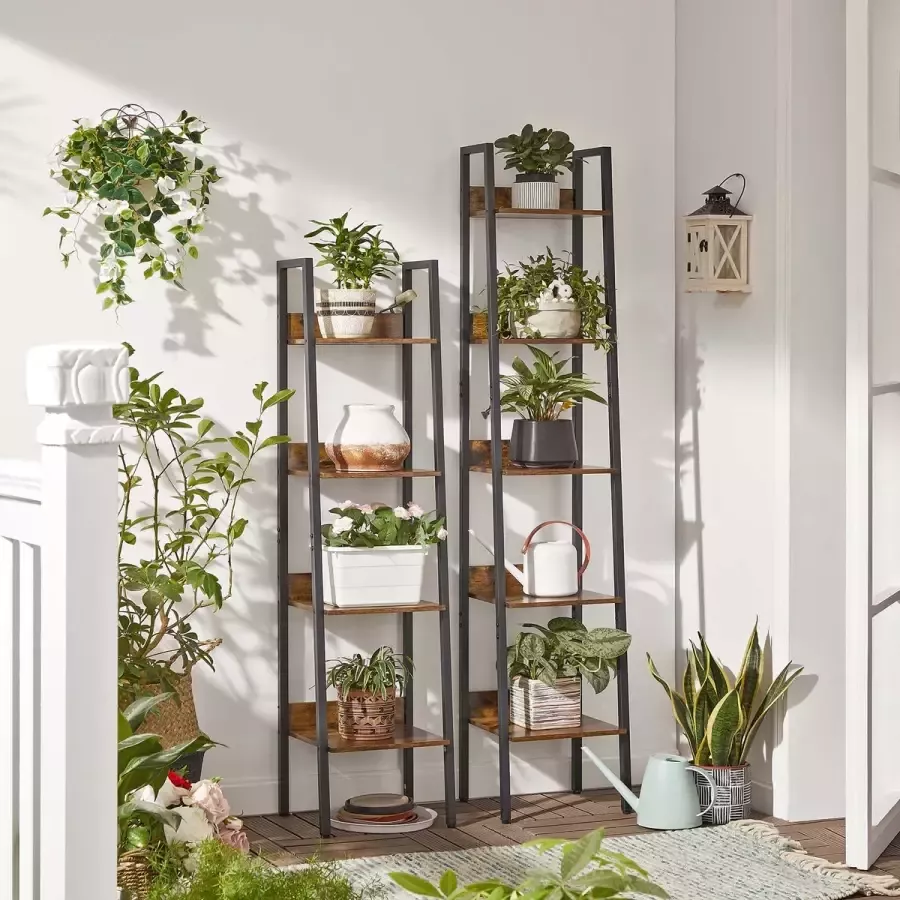 Cozy living Boekenkast Ladder plank Met 5 planken Metalen frame Bruin zwart