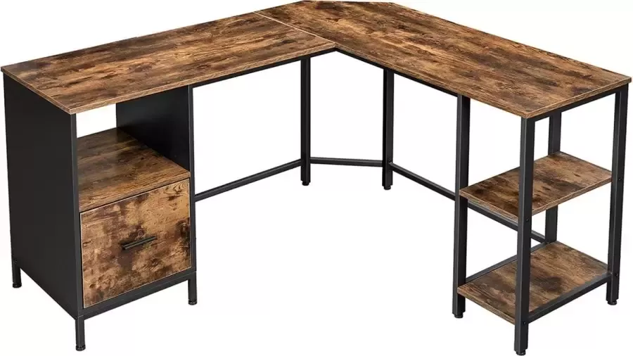 Cosy Living Bureau Kantoorbureau L vorm Computer bureau Met kast Vintage Bruin Zwart