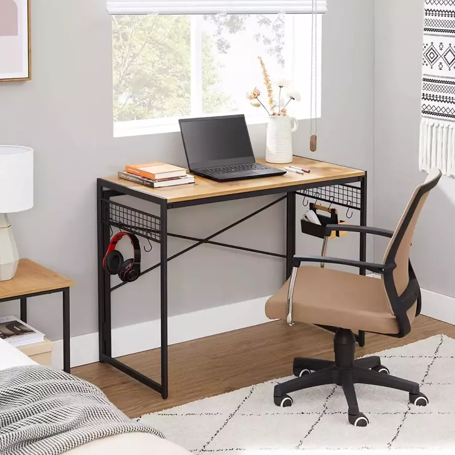 Cozy living Bureau Opklapbaar bureau Computertafel Met 8 haken Bruin zwart