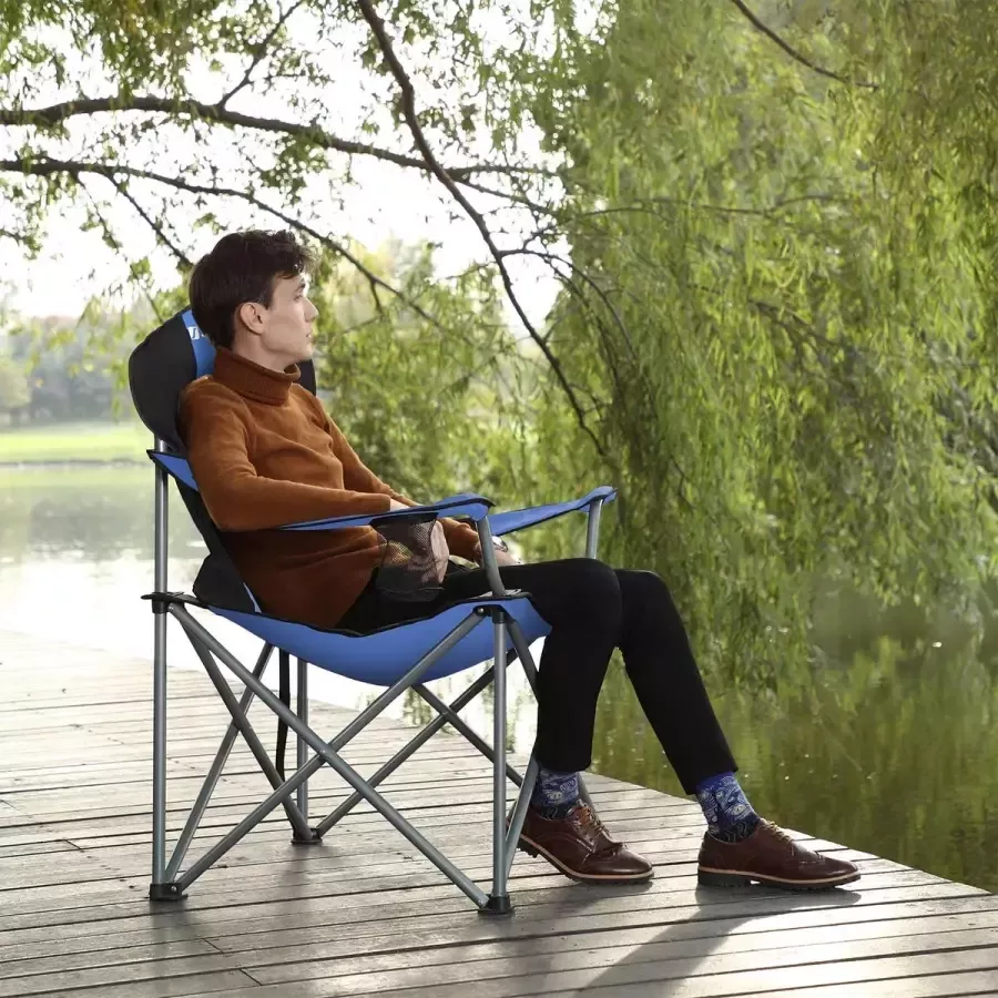 Cosy Living Campingstoel klapstoel Opvouwbaar Met flessenhouder Blauw zwart