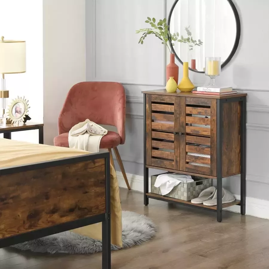 Cozy living Dressoir Ladenkast Keukenkast met plank en lamellendeuren Industrieel Bruin
