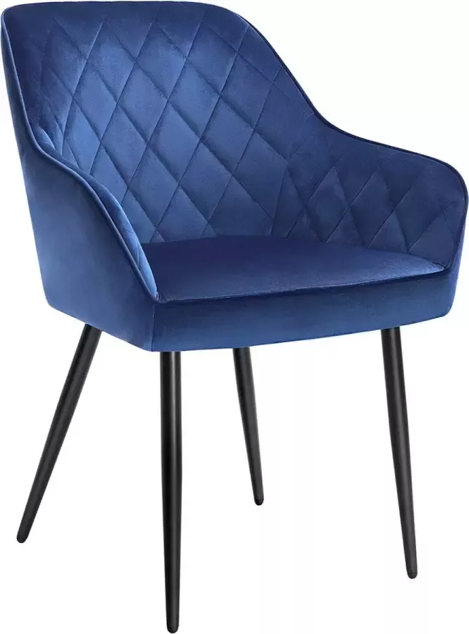 Cozy living Eetkamerstoel Gestoffeerde stoel Met armleuningen Metalen poten Bekleding van fluweel Blauw