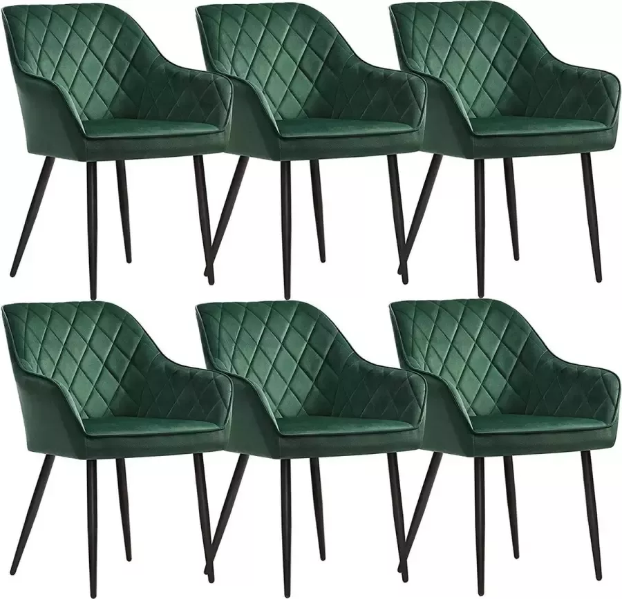 Cozy living Eetkamerstoelen Fauteuil Gestoffeerde stoelen Set van 6 Met armleuningen Metalen poten Fluwelen bekleding Grijs