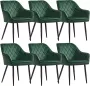 Cozy living Eetkamerstoelen Fauteuil Gestoffeerde stoelen Set van 6 Met armleuningen Metalen poten Fluwelen bekleding Groen - Thumbnail 2