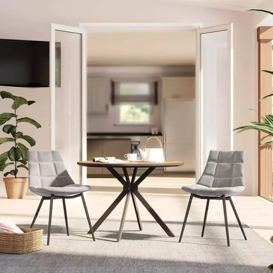 Cozy living Eetkamerstoelen set van 2 moderne keukenstoelen gestoffeerde stoelen met ijzeren poten comfortabel