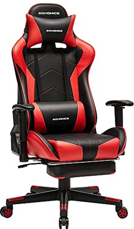 Cozy living Gaming stoel Bureaustoel Gamestoel Stoel Met hoofsteun en rugkussen Rood Zwart- Draagvermogen tot 150 kg