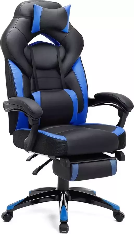 Cosy Living Gamingstoel Bureaustoel Stoel Met voetsteun Verstelbare hoofdsteun Zwart-blauw
