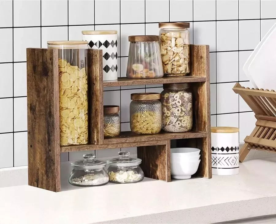 Cozy living Houten Bureaublad Organisator Tafelbladrek 3 Aanpasbare Modules Kleine Boekenkast Rustiek Bruin