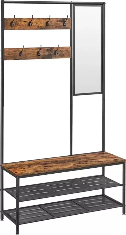 Cosy Living Kapstok Kledingrek Garderobe Met spiegel Met schoenenrek Jassen Vintage Bruin