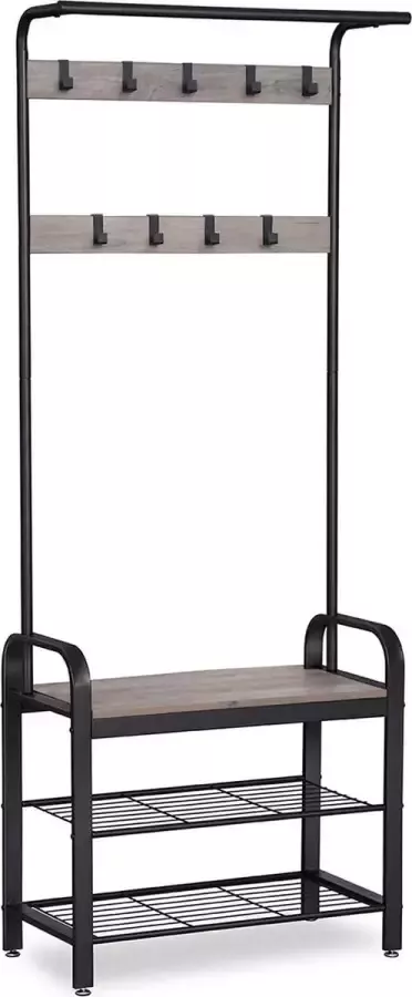 Cosy Living Kapstok met Schoenenrek en Bankje Industrieel ontwerp Grijs