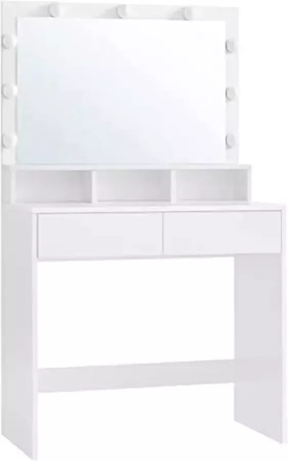 Cozy living Kaptafel Make-up Tafel Cosmeticatafel Met 9 LED lampen Met spiegel 2 laden en 3 open vakken Modern Wit