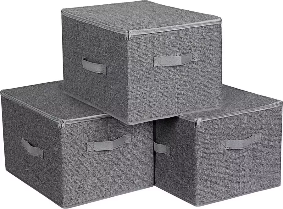 Cozy living Opbergboxen Met deksel Set van 3 Opvouwbare stoffen dozen Met handvaten