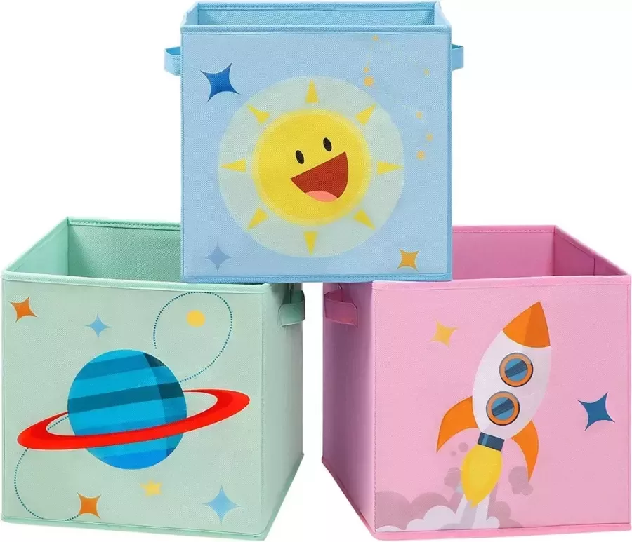 Cozy living Opbergboxen Set van 3 Speelgoed Stoffen dozen Kinderkamers Blauw Groen Roze