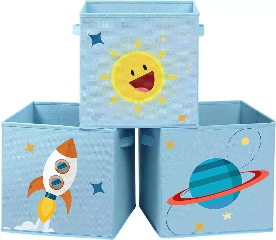 Cozy living Opbergboxen Set van 3 Stoffen dozen Speelgoed organizer Kinderkamer Blauw