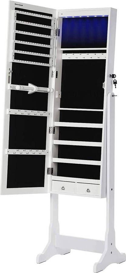 Cozy living Sieradenkast Spiegelkast Met LED-verlichting Afsluitbaar kast met spiegel Staand Wit