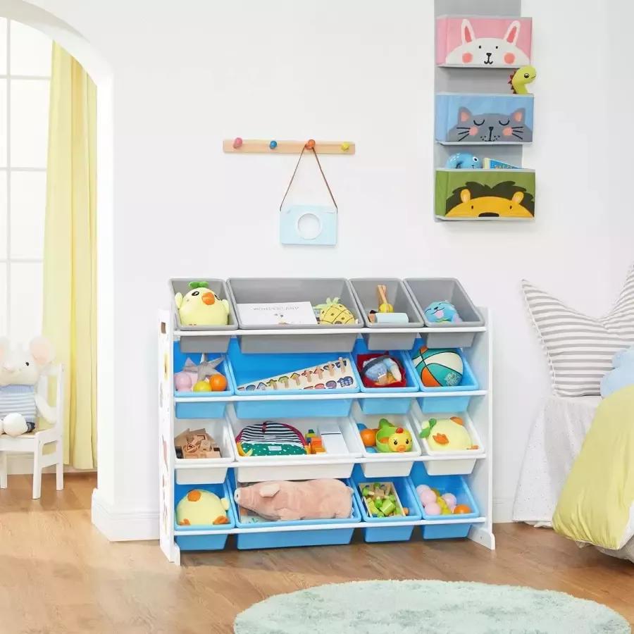 Cozy living Speelgoedrek Speelgoedkast Met 16 uitneembare bakjes