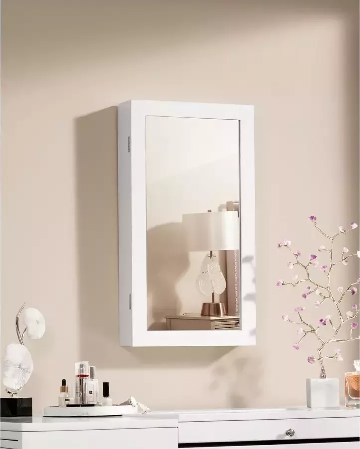 Cozy living Stijlvolle hangende sieradenkast Met spiegel Met slot Wit