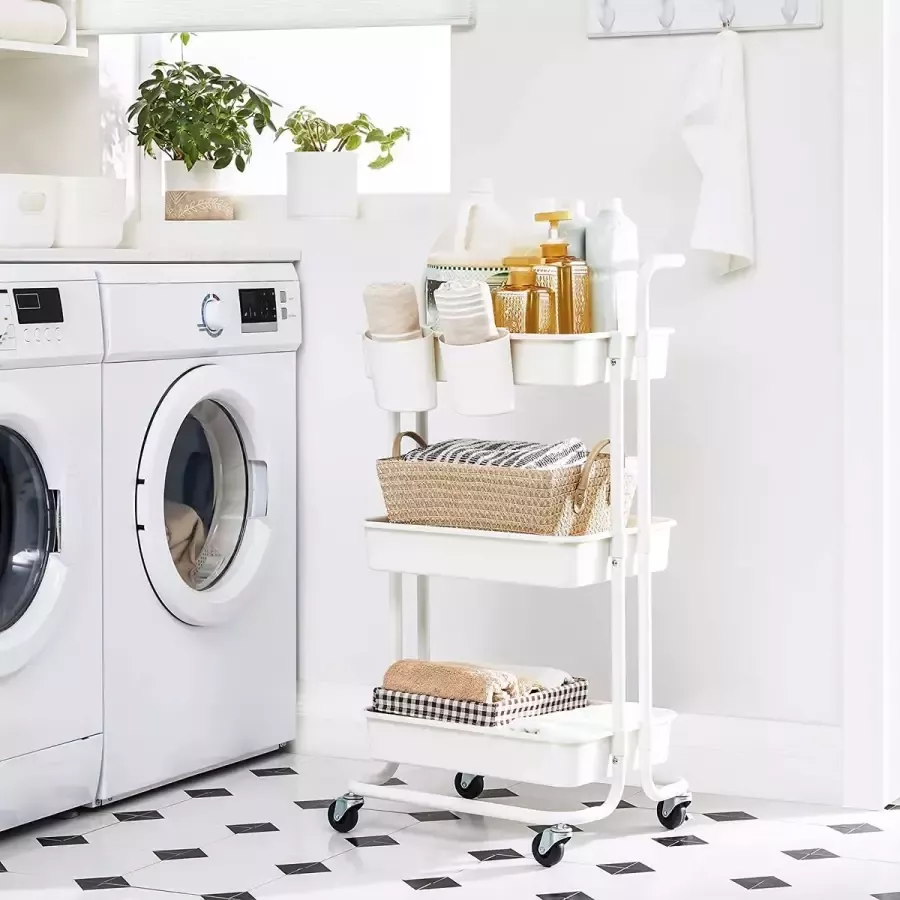 Cozy living Trolley Keukenwagen Opbergplanken 3 niveaus Wit