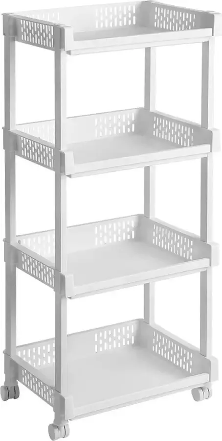 Cozy living Trolley van kunststof multifunctionele trolley Met wieltjes voor keuken kantoor badkamer Wit