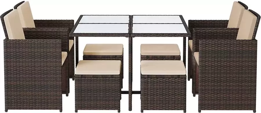 Cozy living Tuinmeubelset Eetkamermeubels Eettafel en stoelen Set van 9