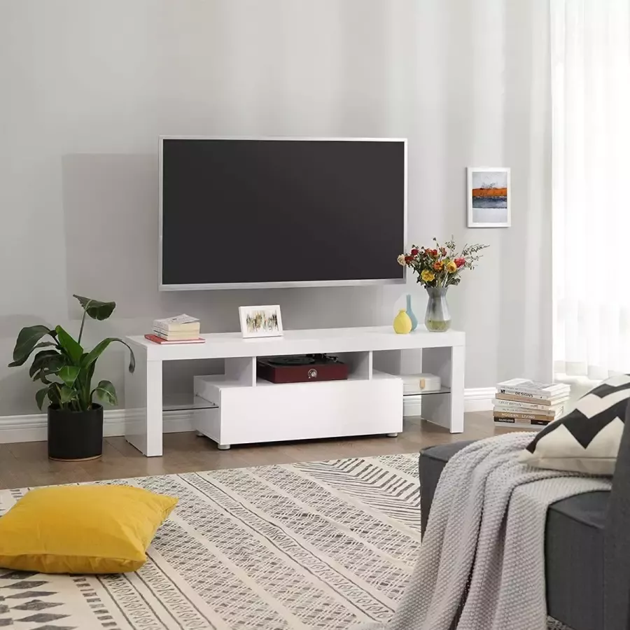 Cozy living Tv-kast Tv-Plank Salontafel Met led-verlichting Lowboard Modern Glanzend wit