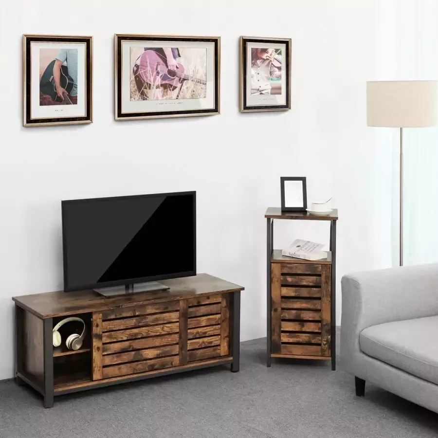 Cozy living TV-tafel TV-meubel Met schuifdeuren -110 x 40 x 45 cm Donkerbruin