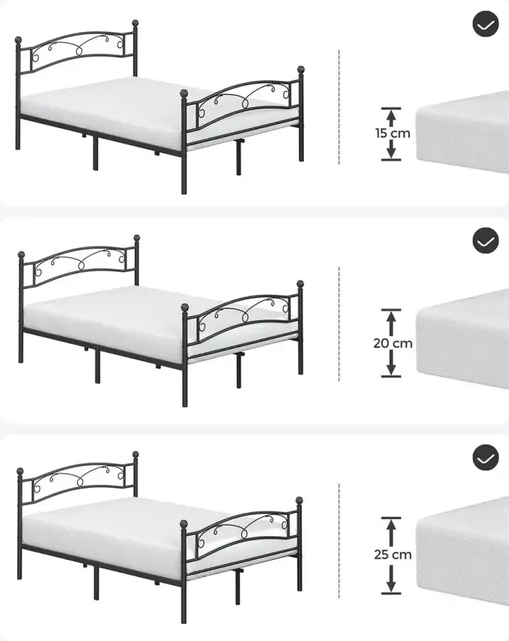 Cozy living Tweepersoons Ledikant Bedframe Metalen Bedstede Zwart