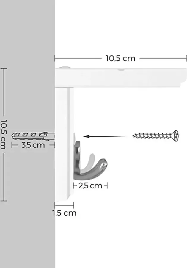 Cozy living Wandkapstok hal kapstok met 4 dubbele haken met plank