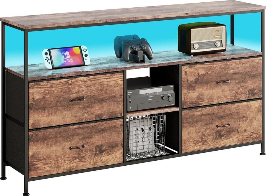 CozyLiving Dressoir met LED verlichting Tv Kast Keukenkast Opbergkast -Industrieel Design Vintage Bruin voor woonkamer keuken eetkamer