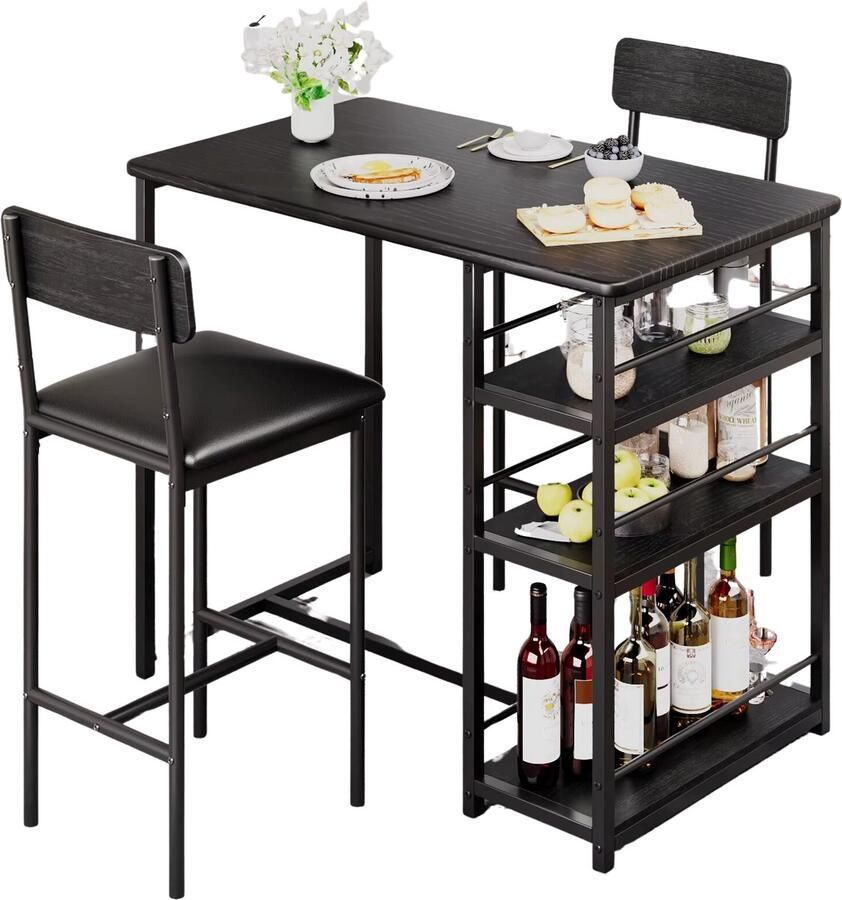 CozyLiving Eettafel met Stoelen Eettafel set Keuken tafel set met stalen frame Eethoek- Eettafel met opslagruimte